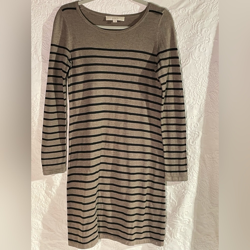 Loft Petites Dress Brown and Black Stripe Size Small P